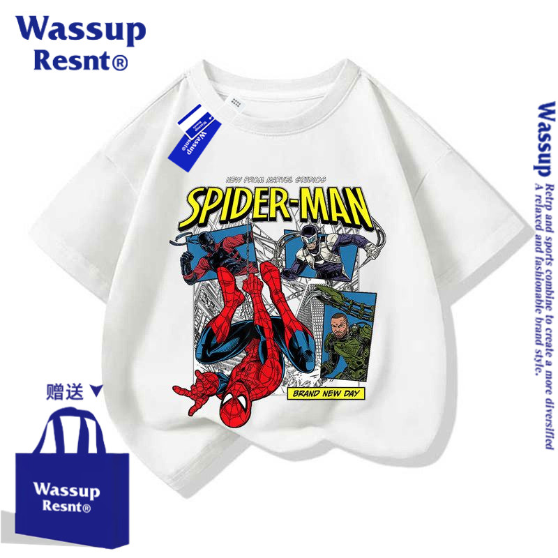 WASSUPSpiderMan4蜘蛛侠4动漫男女亲子宽松短袖T恤夏装新款上衣