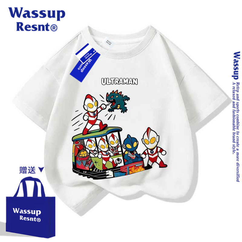 WASSUP新款夏季奥特曼卡通动漫圆领棉短袖t恤衫儿童夏装上衣半袖