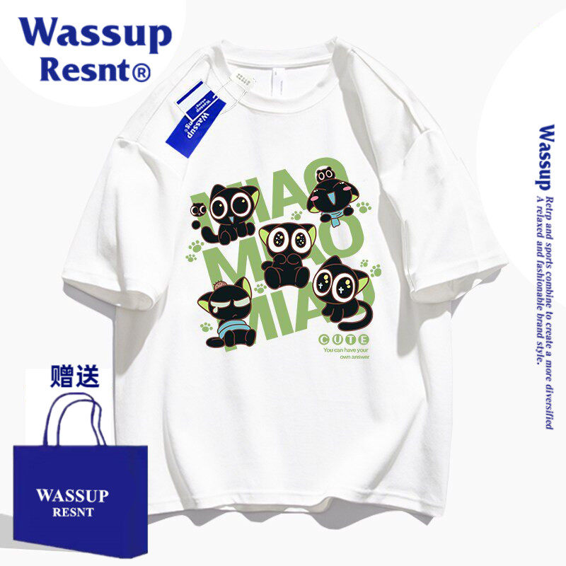 WASSUP罗小黑短袖t恤男女款2026夏季新款学生休闲百搭纯棉半袖潮