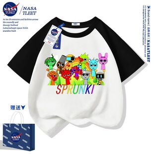 NASA联名男女童短袖t恤2025新款sprunki音乐节奏盒子衣服儿童夏装