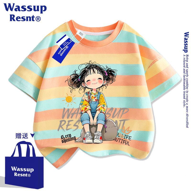 WASSUP超好看女童短袖t恤夏季纯棉2026新款卡通女孩学生儿童夏装