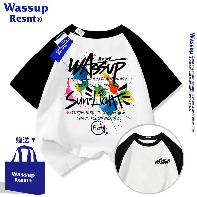 WASSUP白色儿童短袖t恤纯棉夏季2026新款潮牌半袖学生男女童上衣