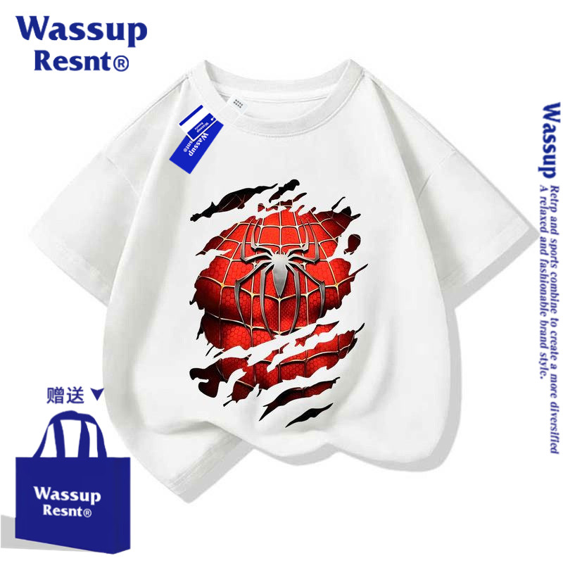 WASSUP蜘蛛侠Spider-man儿童卡通动漫男女中小儿童学生短袖棉t恤