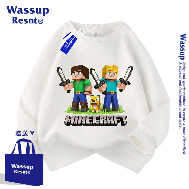 WASSUP2026秋冬新款男童我的世界苦力怕卡通动漫圆领毛卫衣服潮童