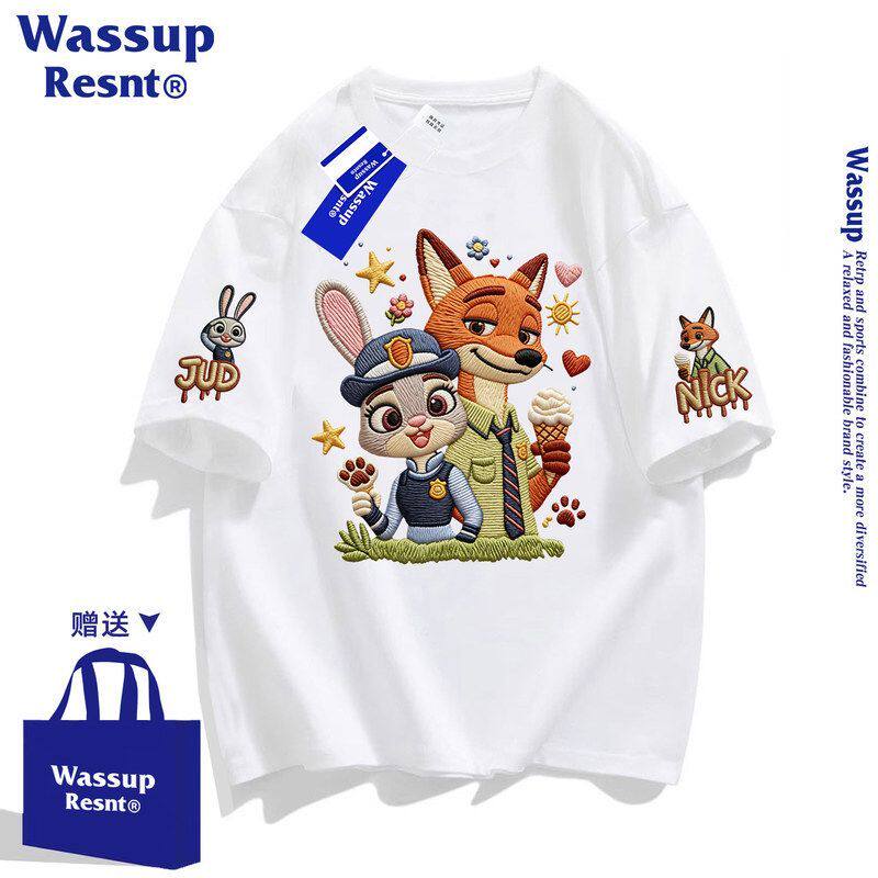 WASSUP疯狂动物城朱迪尼克短袖t恤男女夏季ins潮牌情侣半袖上衣服