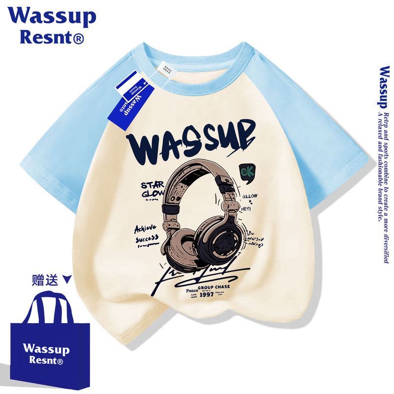 WASSUP2026年短袖T恤男童夏季耳机宽松大码百搭ins风圆领体恤衫