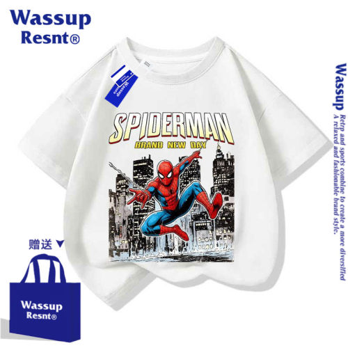 WASSUP2026新款蜘蛛侠4崭新之日Spide动漫儿童短袖t恤衫夏装上衣