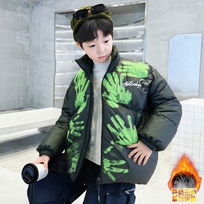 男童冬装潮酷温变三防面包羽绒服男童2025新款青儿童防寒羽绒外套