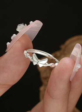 纯银s999足银蝴蝶戒指女开口可调节轻奢设计感时尚个性简约