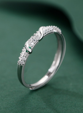 s999纯银足银戒指女轻奢锆石满钻蛇形百搭感开口食指戒指环
