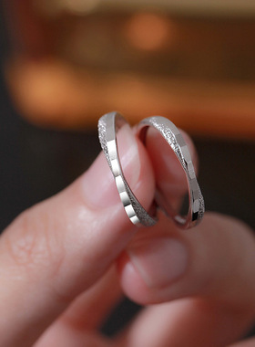 999纯银情定终生情侣戒指可调节韩版INS轻奢爱你足银对戒送女友