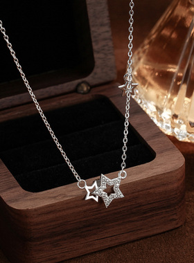 s999纯银足银小众设计感项链森系百搭五星吊坠网红时尚颈链饰品