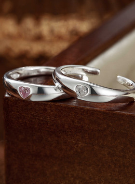 S999纯银足银戒指韩版气质开口调节复尚爱心开口指环创意食指