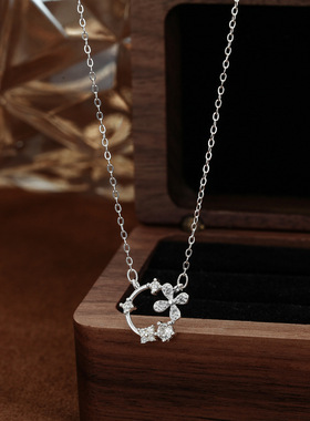 s999纯银足银轻奢小众感夏季小清新甜美樱花花环项链女百搭
