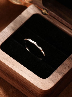 s999纯银足银不规则素圈戒指简约小众设计细圈指环日常百搭开口