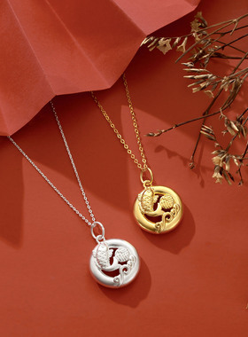 S999纯银足银锦鲤福字项链3D硬银吊坠荷花鲸鲤鱼女生吊坠短款银饰