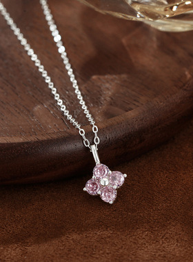 s999纯银足银项链幸运四叶草项链女浪漫设计心吊坠情人节礼物