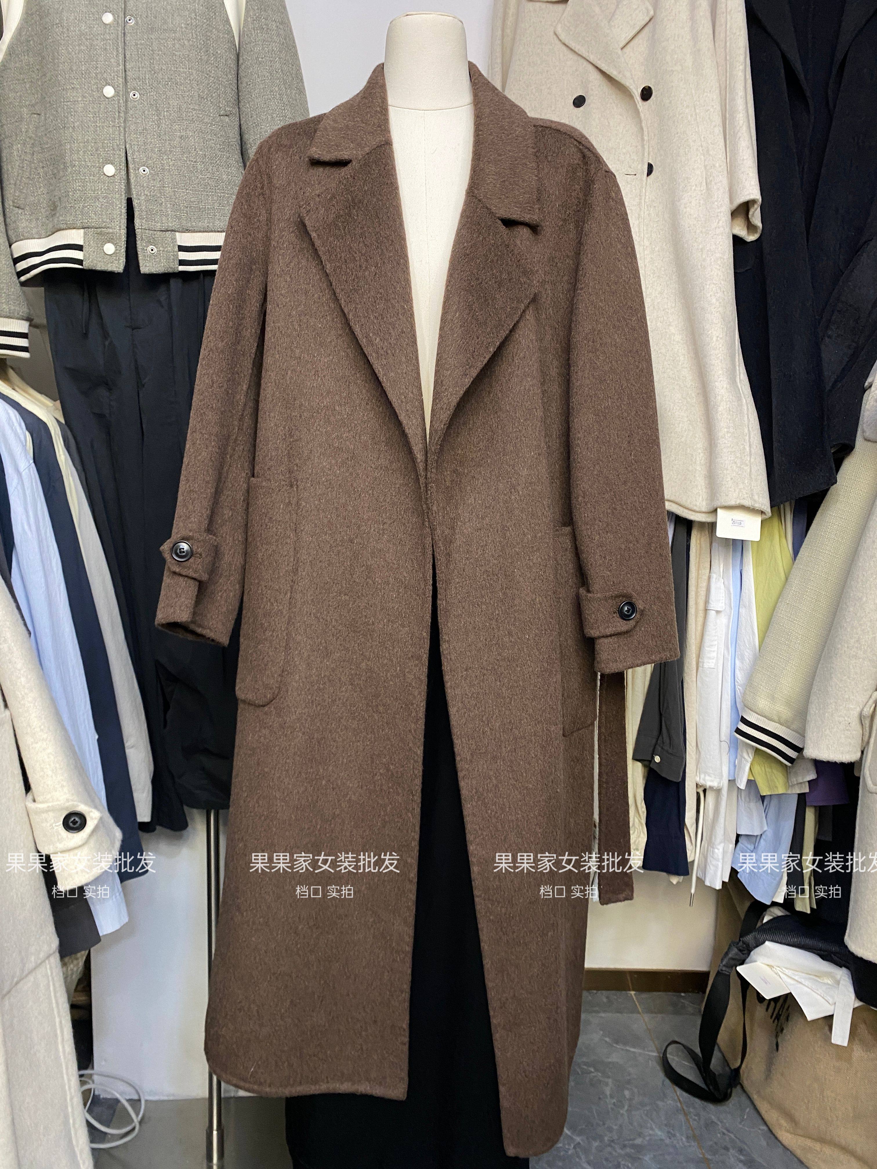 咖色美拉德系毛呢外套女2025冬季西服领系带中长款双面呢羊毛大衣
