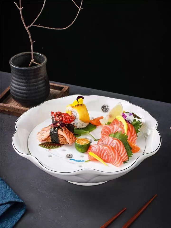 干冰盘毛肚盘子异形火锅冒烟意境菜涮肥牛羊肉卷盘餐具店创意盘