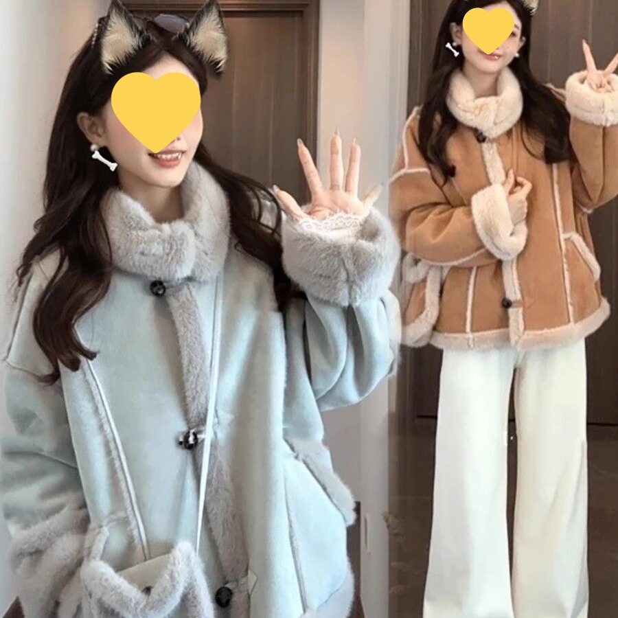 麂皮绒皮草外套女短款2025新羊绒衫