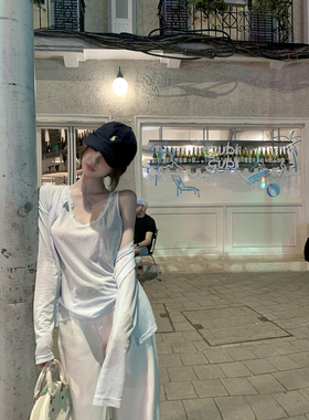 Thas9i九亿 薄荷苏打 天丝轻薄微透宽松罩衫开衫上衣&蕾丝边吊带