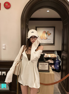 Thas9i九亿 套头微透薄款白色防晒罩衫女宽松休闲慵懒风针织上衣