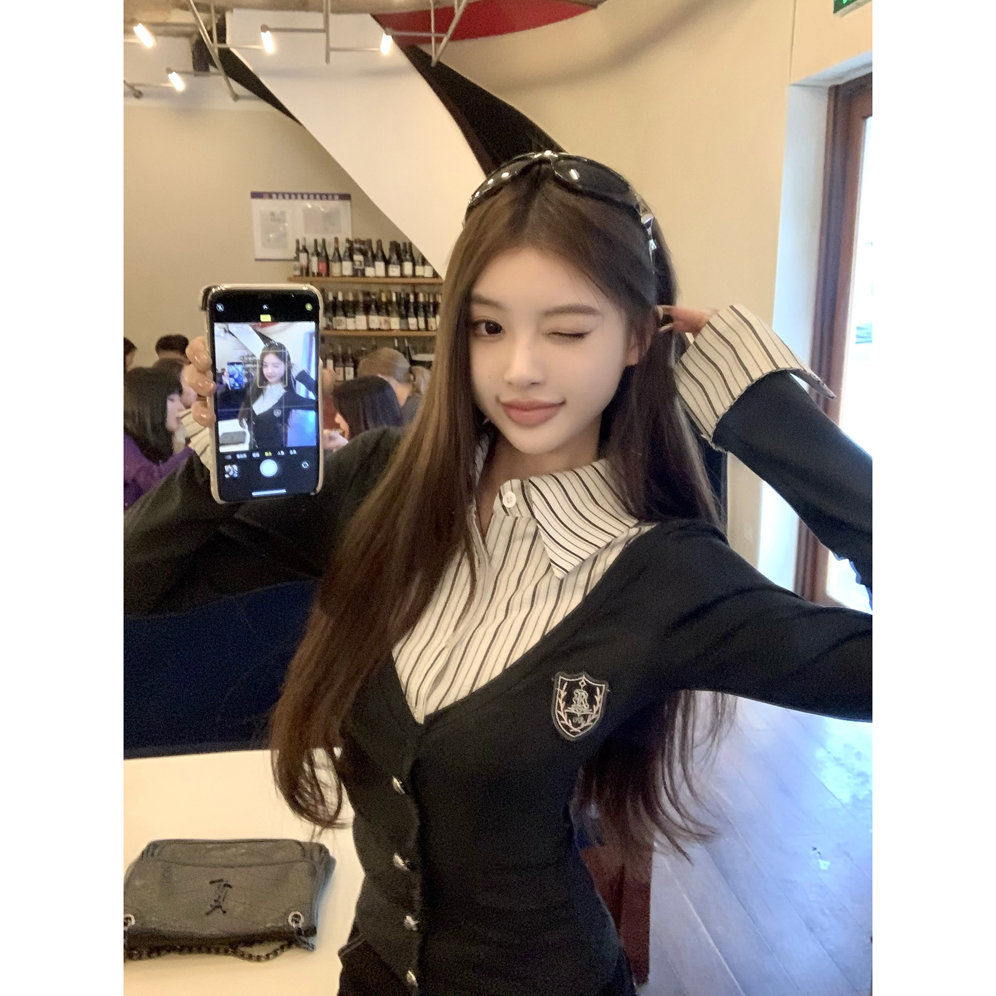 Thas9i九亿 复古学院风假两件长袖针织打底衫女拼接条纹衬衫上衣,女装/女士精品,衬衫,淘宝优惠券,粉丝福利购,淘宝优惠卷