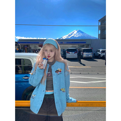 小狗刺绣针织开衫女秋季宽松外套