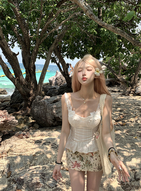 Thas9i九亿 初恋月光 蕾丝吊带上衣女夏日法式白色抹胸纯欲小背心