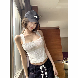 Thas9i九亿 白色肌理感打揽修身鱼骨抹胸上衣女内搭打底吊带背心