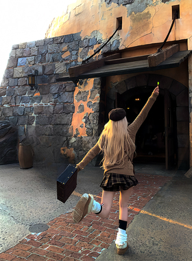 Thas9i九亿 魔法学院美式学院风格子加厚毛呢半身裙女秋冬A字裙裤