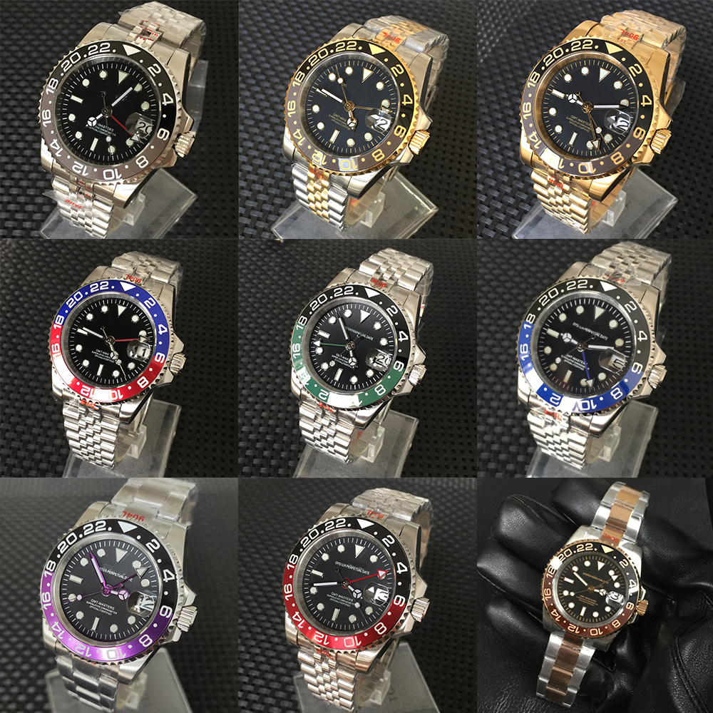 40mm水鬼组装 GMT蓝宝石夜光间金不锈钢  NH34机械表男 腕表