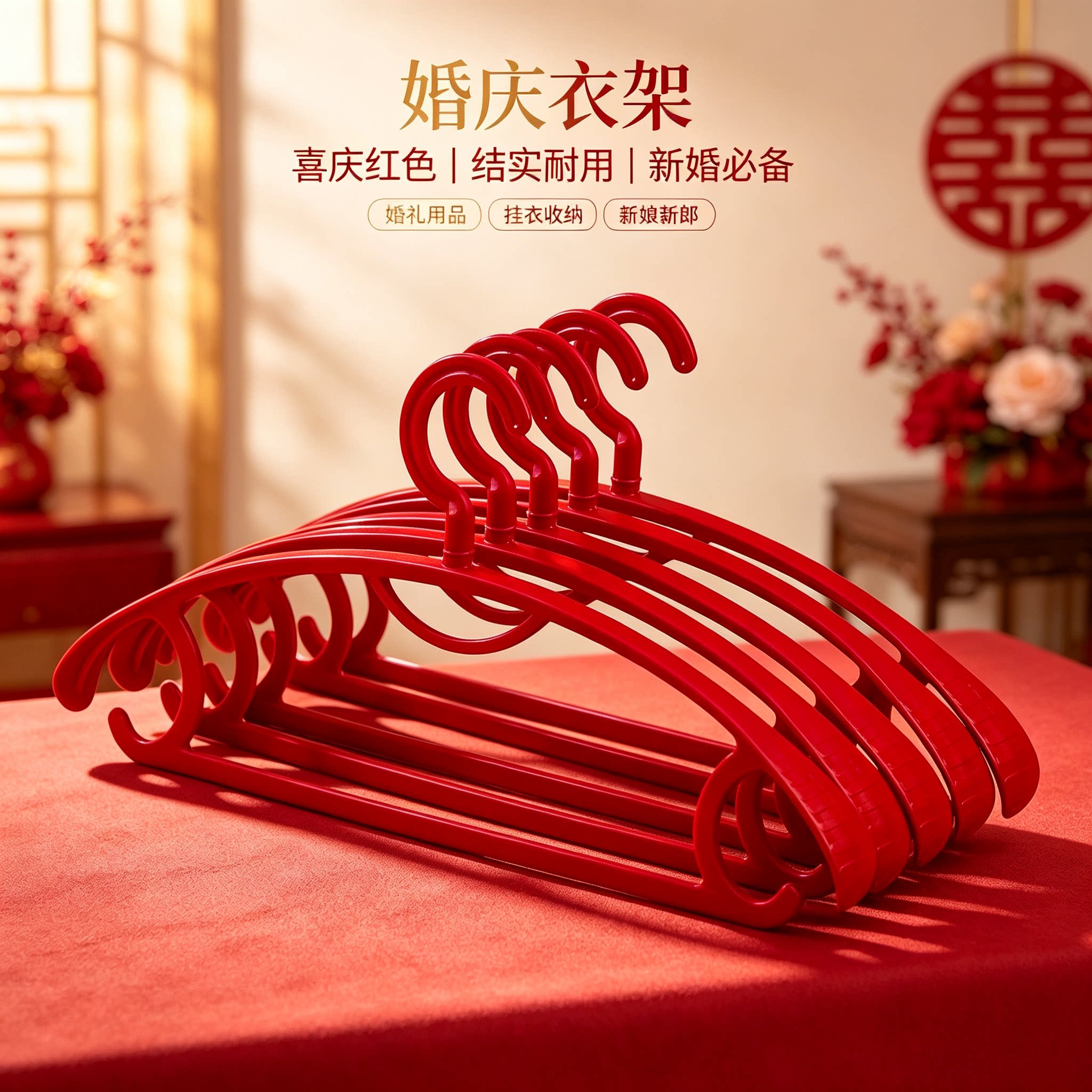 婚庆红色无痕衣架晾晒衣架