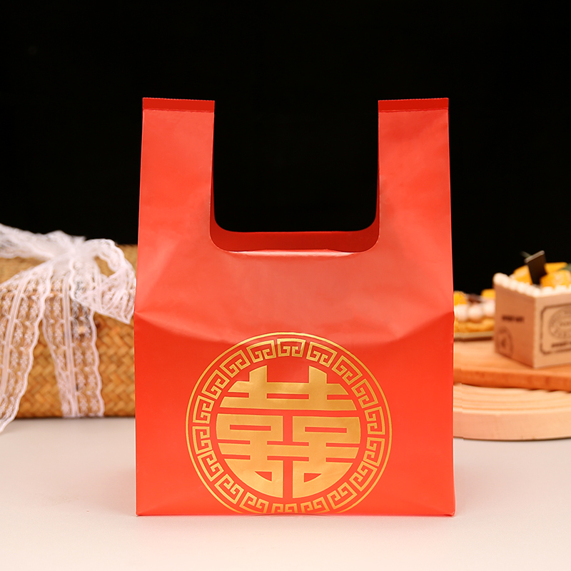 特厚大红喜字婚庆红礼品袋送回礼喜糖果袋伴手礼袋春节烟酒红袋子