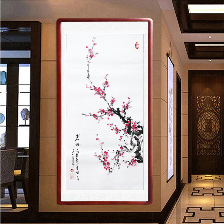 国画梅花实木装裱纯手绘真迹客厅装饰画卷轴装裱画定制卧室水墨画