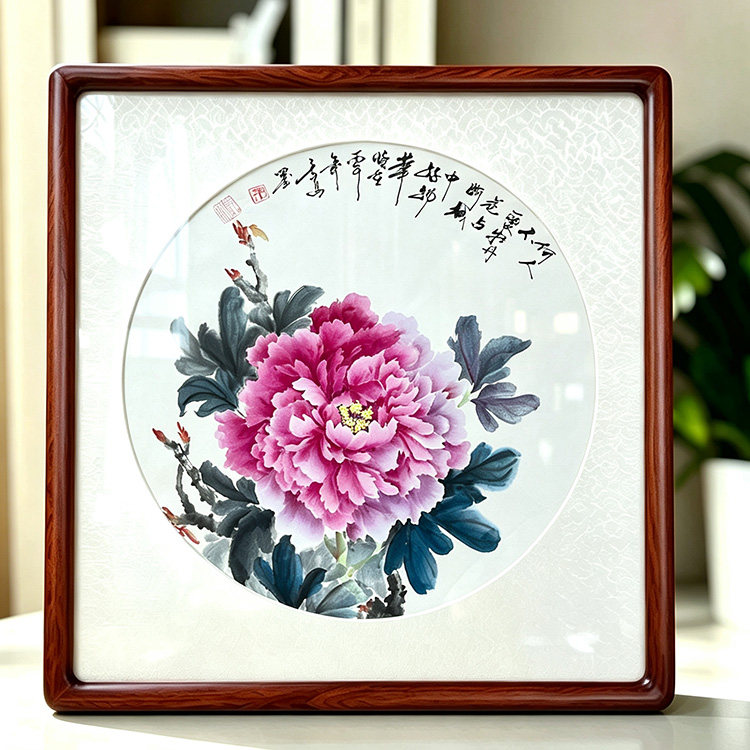 纯手绘国画牡丹真迹玄关装饰画客厅挂画书房画餐厅画水墨画实木框