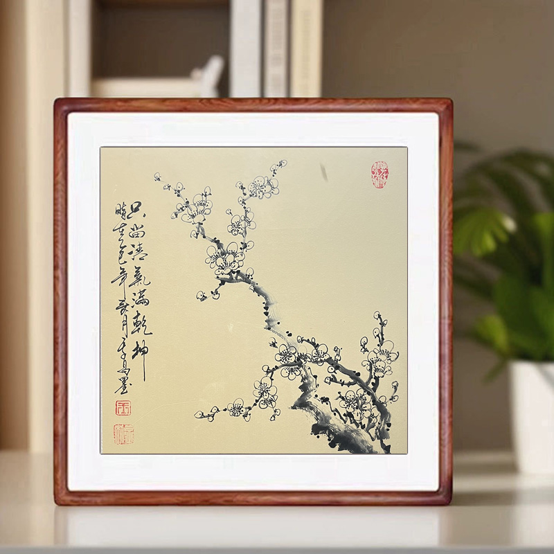 手绘国画梅花真迹玄关装饰画客厅卧室餐厅挂画水墨画实木框装裱