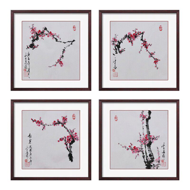 国画梅花手绘真迹客厅装饰画走廊卧室餐厅挂画水墨画定制实木框