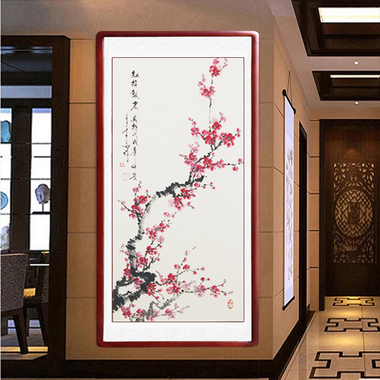 国画梅花字画书画手绘真迹客厅装饰画写意花鸟卷轴木框装裱水墨画