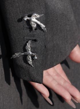 東黑三白/ 一飞冲天鸟 s930纯银原创设计百搭简约袖扣礼物