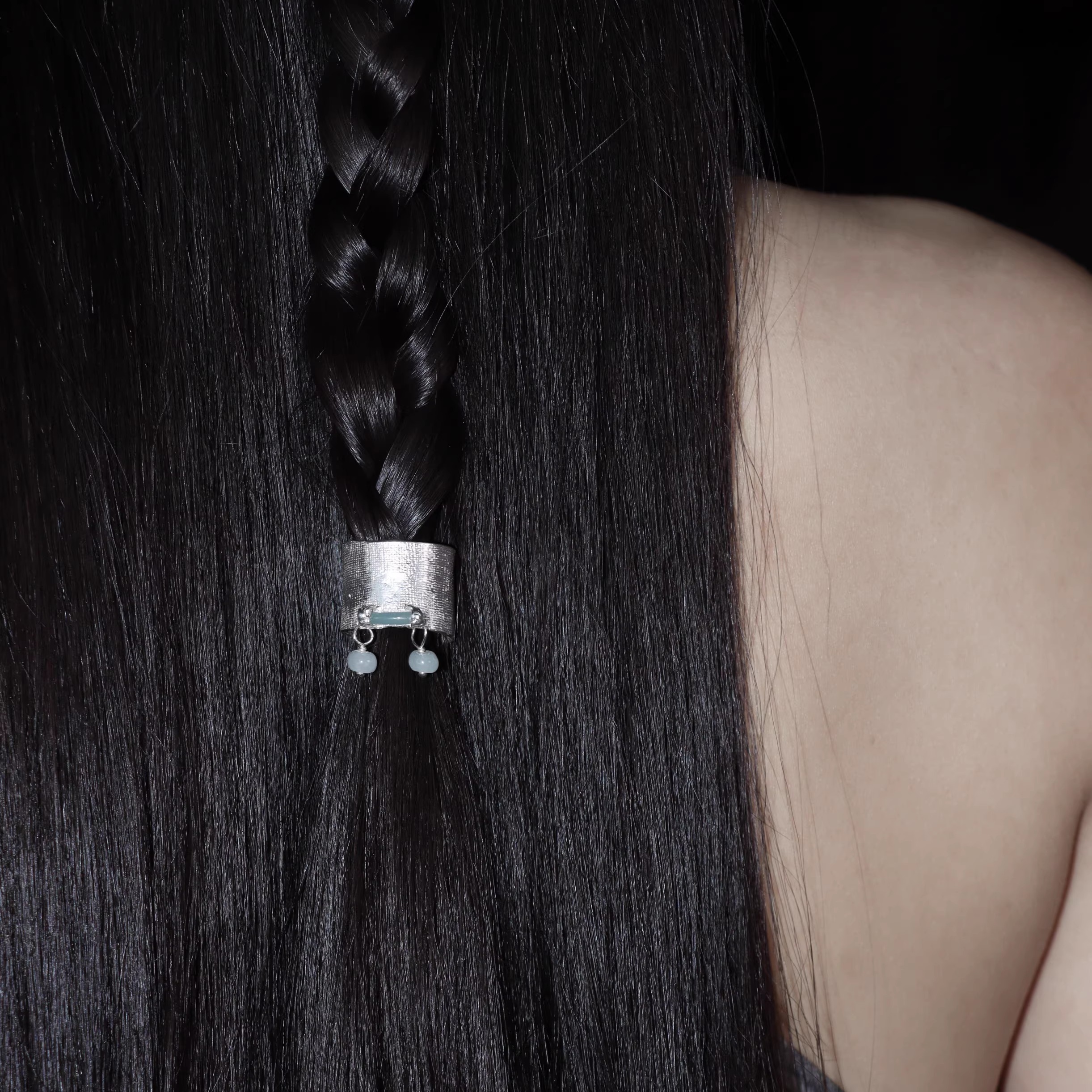 東黑三白/ 青扳 s930纯银原创设计中式简约马尾发扣发钩饰礼物