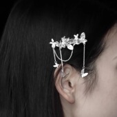 流苏步摇侧边发夹礼物 s930纯银原创设计中式 東黑三白 好多蝴蝶