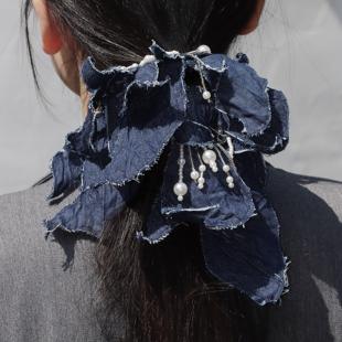 无黑为白x東黑三白/ 蓝色海洋  百搭复古原创弹力大肠发圈绳饰