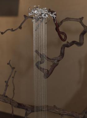 東黑三白/ 经宿云花 s930银原创设计少女超长中式发饰侧边发夹饰