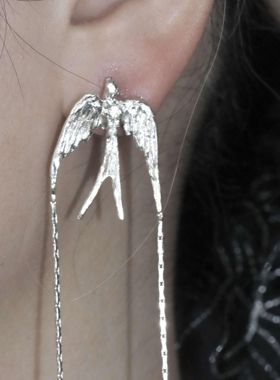 東黑三白/ 燕过留痕 s930纯银设计流苏步摇小众中式简约耳钉礼物