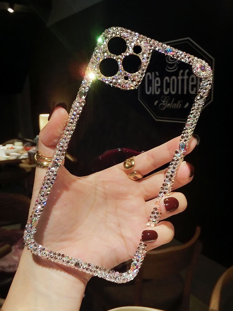 苹果16ProMax精孔手机壳镶钻iPhone15plus带钻闪13mini全包摄像头14透明12软硅胶套XS边框适用8网红女7新款xr