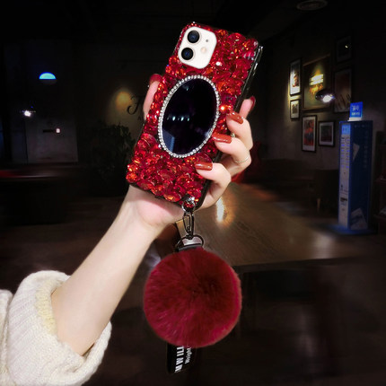 新款oppoReno15pro补妆镜子手机壳镶钻reno14带钻石闪13满钻findx9保护套防摔X8高端11奢华X7挂绳X6女12水晶+