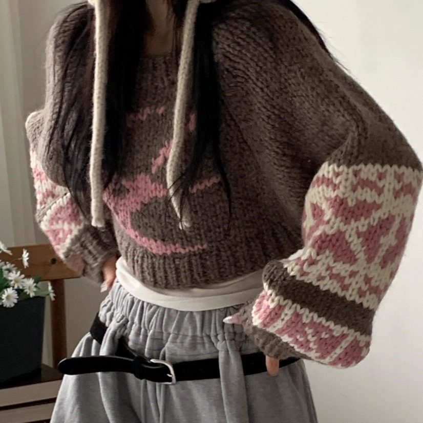 VIRKIN粗棒针手工前后穿毛衣