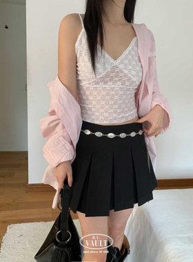 闪闪家 韩国东大门代购VAULT蕾丝镂空微透叠搭吊带