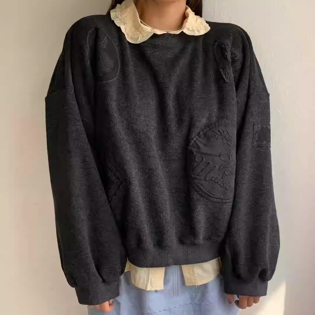 TARABYMOTION蕾丝贴花套头卫衣